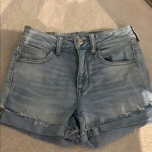 Light washed high waisted denim shorts